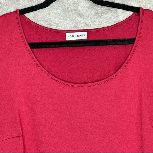 Catherines 1X Shirt‎ Top Burgundy Solid Sleeveless Scoop Neck Stretch Casual - Picture 3 of 5